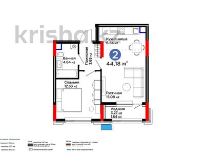 2-бөлмелі пәтер, 44.18 м², Е 796, бағасы: ~ 22.4 млн 〒 в Астане, Есильский р-н