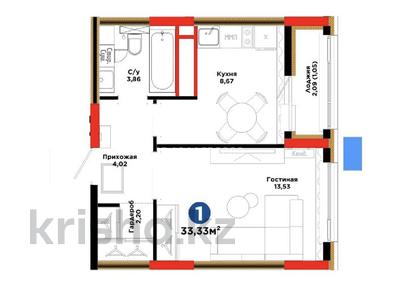 1-бөлмелі пәтер · 33.33 м² · 15/17 қабат, Е 908 23, бағасы: 22 млн ₸ в Астане, Нура р-н
