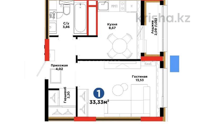 1-бөлмелі пәтер · 33.33 м² · 15/17 қабат, Е 908 23, бағасы: 22 млн ₸ в Астане, Нура р-н — фото 3