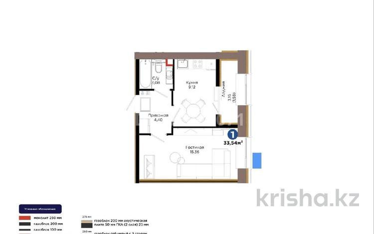 1-комнатная квартира · 33.54 м² · 4/12 этаж, Хусейн бен Талал 1 за ~ 24 млн ₸ в Астане, Нура р-н — фото 2