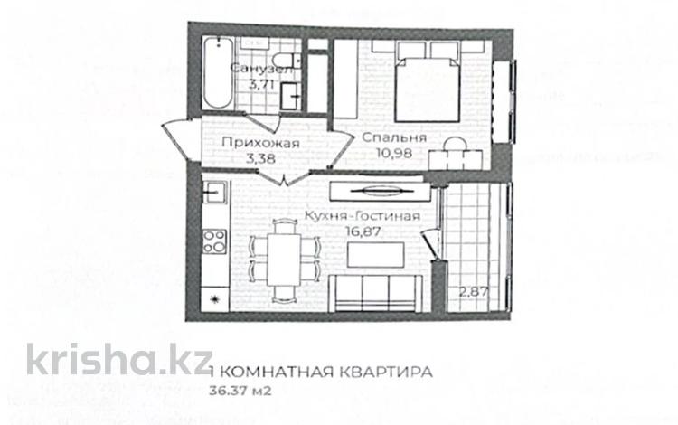 1-бөлмелі пәтер, 37 м², 5/9 қабат, Туран 83/1 — Хусейн Бен талал, бағасы: 18.5 млн 〒 в Астане, Есильский р-н — фото 2