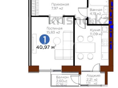 1-бөлмелі пәтер · 40.97 м² · 7/9 қабат, Е 915, бағасы: 30 млн ₸ в Астане, Есильский р-н