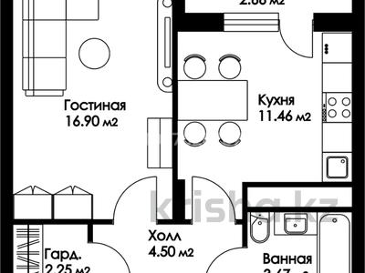 1-комнатная квартира · 41.44 м² · 9/9 этаж, Нажимеденова 29 — A 426 за ~ 16.6 млн ₸ в Астане, Сарайшык р-н