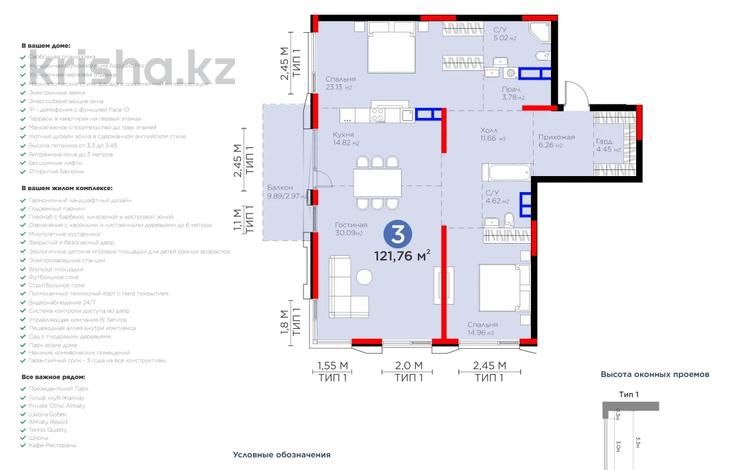 3-бөлмелі пәтер · 121.76 м² · 2/3 қабат, Култобе 1/2, бағасы: 169 млн ₸ в Алматы — фото 2