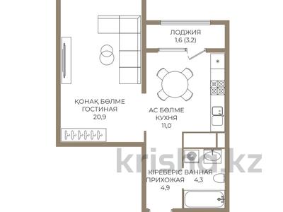 1-бөлмелі пәтер · 43.3 м² · 6/9 қабат, Каныша Сатпаева 90а/1, бағасы: ~ 35.3 млн ₸ в Алматы, Бостандыкский р-н