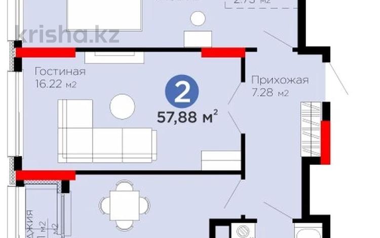 2-комнатная квартира, 57.9 м², 12/14 этаж, Туран 55/14 за ~ 22.3 млн 〒 в Астане, Есильский р-н — фото 3