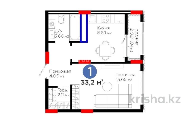 1-комнатная квартира · 33 м² · 2/9 этаж, Е 908 23 за 19.9 млн 〒 в Астане, Нура р-н — фото 2
