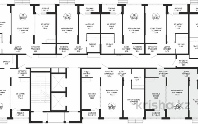 2-комнатная квартира · 57.44 м² · 10/12 этаж, Шамши Калдаяков 30/1 за ~ 32.8 млн ₸ в Астане, Сарайшык р-н — фото 2