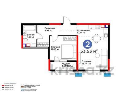 2-бөлмелі пәтер · 54 м², Рыскулова, бағасы: 41.3 млн ₸ в Шымкенте, Аль-Фарабийский р-н