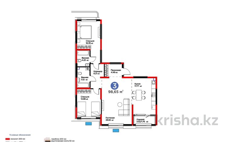 3-бөлмелі пәтер · 98.65 м² · 2/9 қабат, Байдибек би, бағасы: ~ 42.7 млн 〒 в Шымкенте, Абайский р-н — фото 2