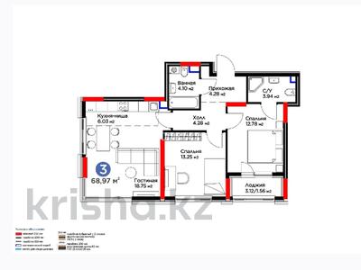 3-бөлмелі пәтер · 68.97 м² · 2/14 қабат, Е 915 19, бағасы: 51 млн ₸ в Астане, Есильский р-н