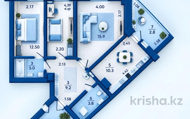 3-бөлмелі пәтер · 64.1 м² · 9/9 қабат, Каирбекова 399/2, бағасы: 24 млн ₸ в Костанае — фото 3