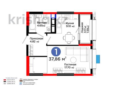 1-комнатная квартира · 38 м², Калдаякова за ~ 20.1 млн 〒 в Шымкенте, Туран р-н