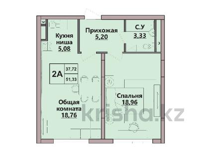 2-комнатная квартира · 51.33 м² · 5/6 этаж, Пос. Гульдала 3 за ~ 25.2 млн 〒