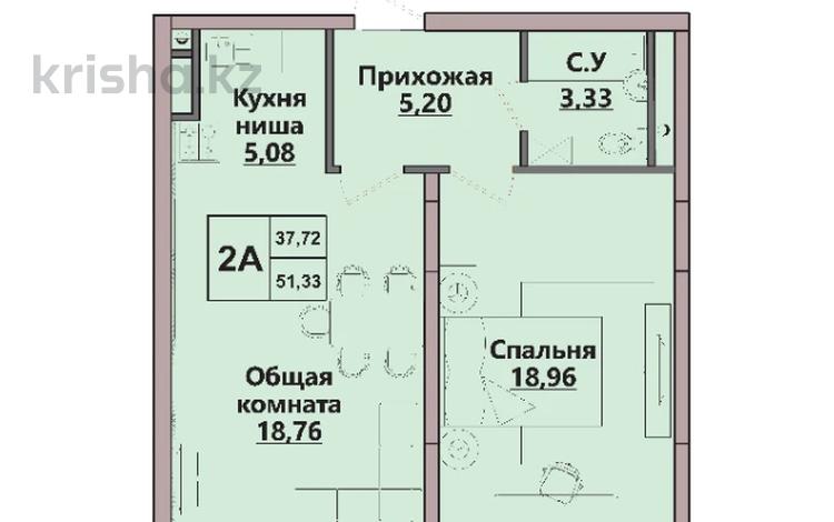 2-комнатная квартира · 51.33 м² · 5/6 этаж, Пос. Гульдала 3 за ~ 25.2 млн 〒 — фото 2
