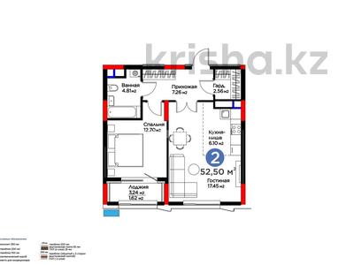 2-бөлмелі пәтер · 52.5 м² · 6/17 қабат, Хусейн бен Талал 37, бағасы: ~ 46.8 млн ₸ в Астане, Есильский р-н