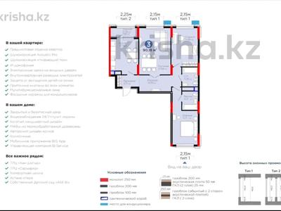 3-комнатная квартира · 90 м² · 4/11 этаж, Е 900 10 за 75 млн ₸ в Астане, Нура р-н