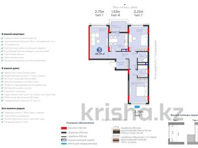 3-бөлмелі пәтер · 85 м² · 6/7 қабат, Жошы хан 10 — СПАЛЬНЫЙ РАЙОН РЯДОМ С ПАРКАМИ, бағасы: 62.5 млн ₸ в Астане, Есильский р-н