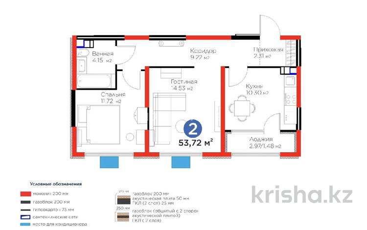 2-бөлмелі пәтер · 53.72 м² · 4/6 қабат, мкр Кайрат 716/16, бағасы: 37 млн ₸ в Алматы, Турксибский р-н — фото 5