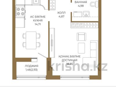 1-бөлмелі пәтер · 44.37 м² · 9/9 қабат, Достык 8/2 — БЕЗ КОМИССИИ, бағасы: ~ 35.1 млн ₸ в Астане, Есильский р-н