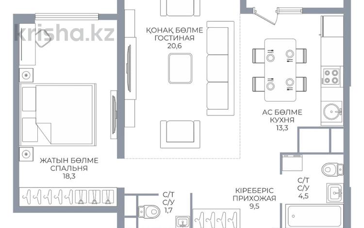 2-комнатная квартира · 70 м² · 13/16 этаж, Каныша Сатпаева 90/55Б за 58.5 млн ₸ в Алматы, Бостандыкский р-н — фото 2