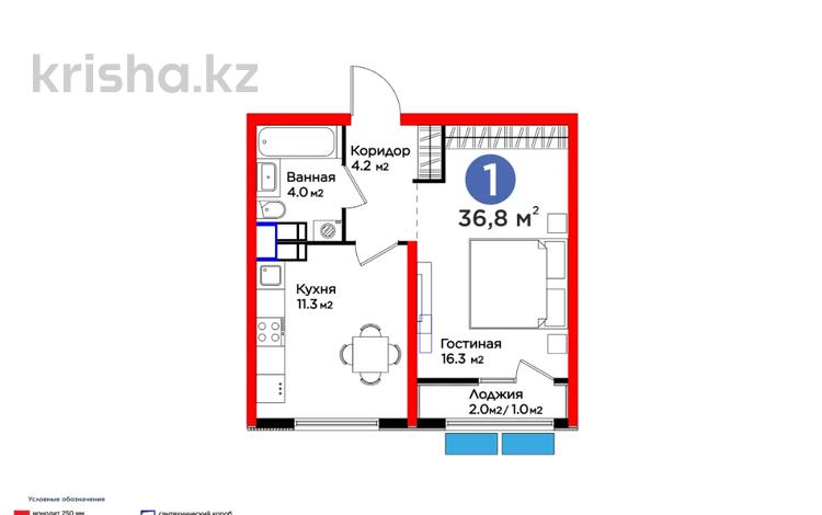 1-бөлмелі пәтер, 36.8 м², 7/16 қабат, ​Туркия — С РЕМОНТОМ, бағасы: ~ 19.7 млн 〒 в Шымкенте, Абайский р-н — фото 10