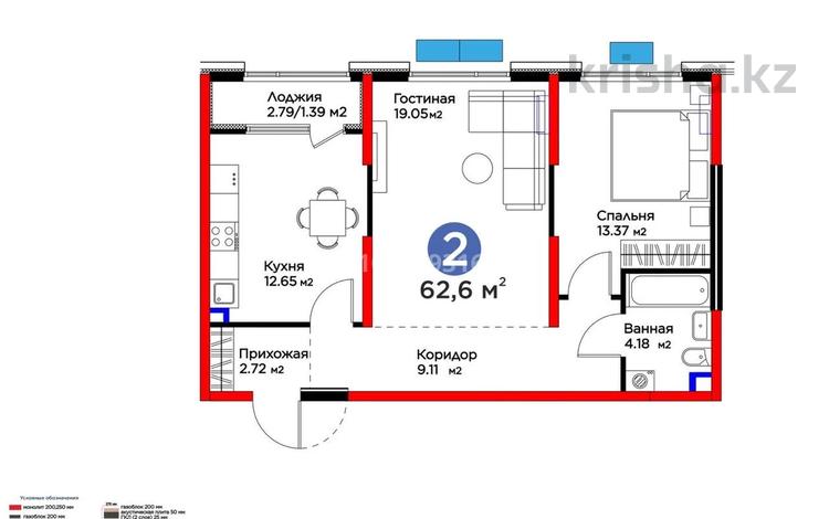 2-бөлмелі пәтер · 62.6 м² · 4/9 қабат, Ақжар ш/а., Белжайлау 47а, бағасы: 51 млн ₸ в Алматы, Наурызбайский р-н — фото 2