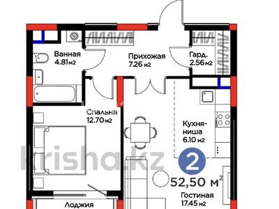 2-бөлмелі пәтер · 52.5 м² · 8/17 қабат, Хусейн бен Талал 37, бағасы: 44.9 млн ₸ в Астане, Есильский р-н