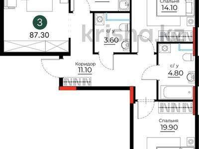 3-бөлмелі пәтер · 87.3 м² · 2/12 қабат, Е-429 26 — БЕЗ КОМИССИЙ!, бағасы: ~ 37.5 млн ₸ в Астане, Нура р-н
