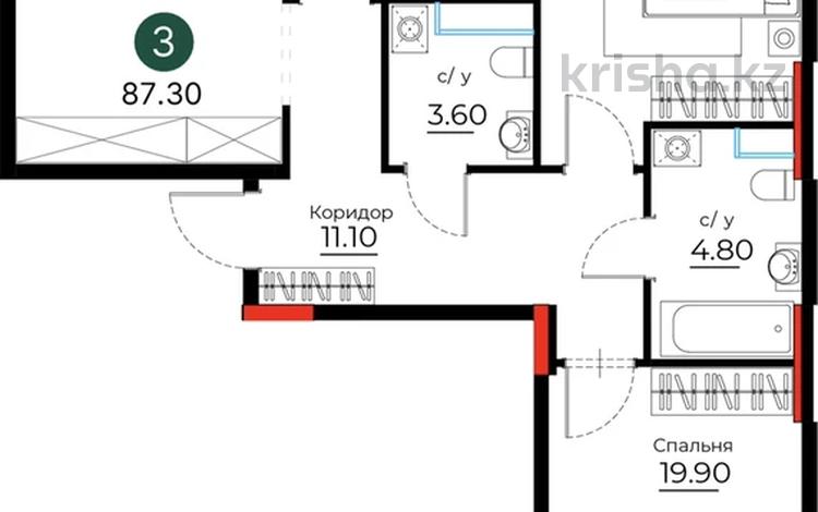 3-комнатная квартира · 87.3 м² · 2/12 этаж, Е-429 26 — БЕЗ КОМИССИЙ! за ~ 37.5 млн ₸ в Астане, Нура р-н — фото 2