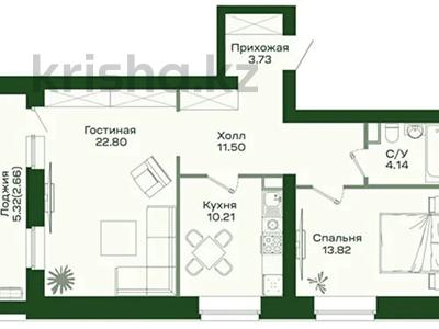 2-комнатная квартира · 68.6 м² · 2/9 этаж, Шамши Калдаяков 60Б, 60А за 34.5 млн ₸ в Астане, Сарайшык р-н
