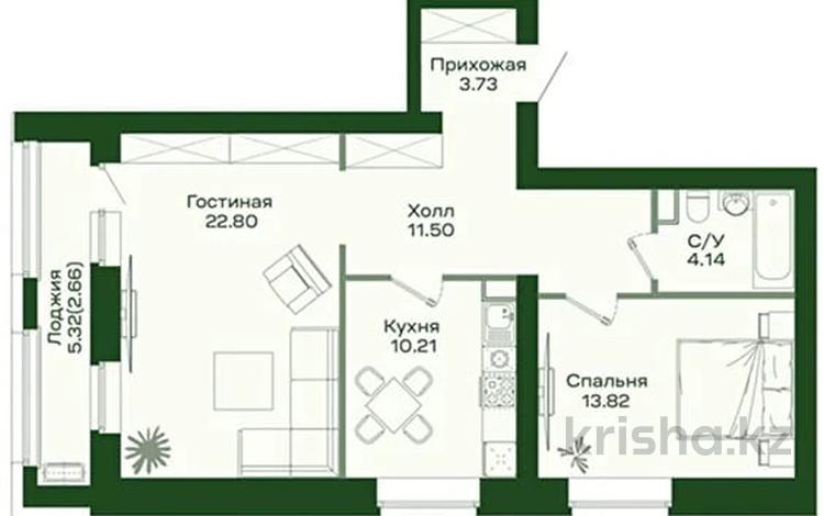 2-комнатная квартира · 68.6 м² · 2/9 этаж, Шамши Калдаяков 60Б, 60А за 34.5 млн ₸ в Астане, Сарайшык р-н — фото 7