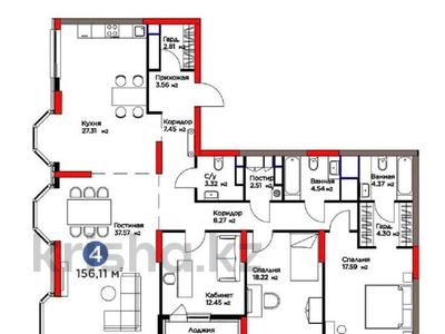 4-бөлмелі пәтер · 156.11 м² · 13/20 қабат, Е 116 2, бағасы: 210 млн 〒 в Астане