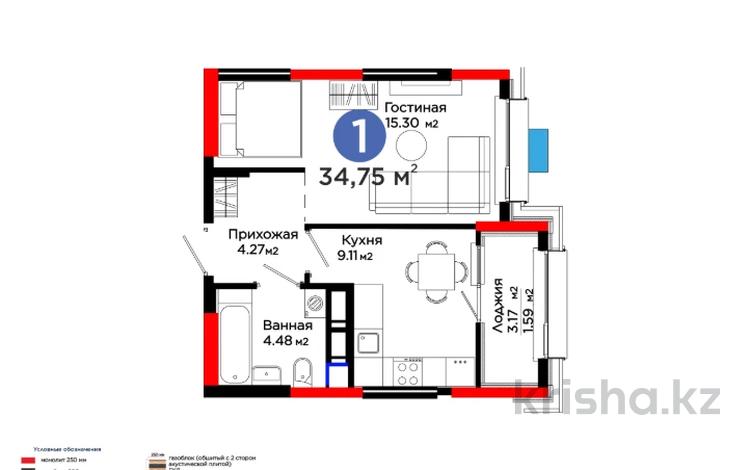 1-комнатная квартира · 35 м², Калдаякова за ~ 16.8 млн 〒 в Шымкенте, Туран р-н — фото 2