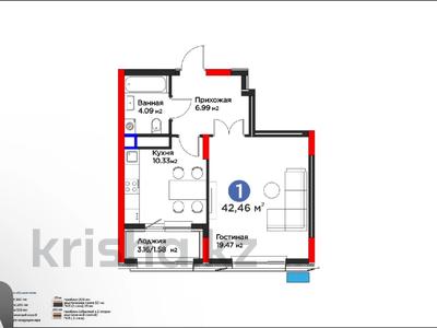 1-комнатная квартира · 42.46 м² · 3/12 этаж, Турар Рыскулов — Ключи на руках! не в залоге! за 33 млн ₸ в Астане, Есильский р-н