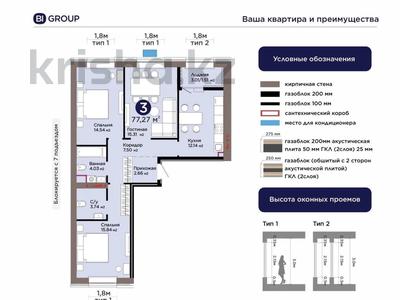 3-комнатная квартира · 77.27 м² · 9/9 этаж, Е 909 29 — ‼️ГОРЯЧАЯ ЦЕНА ‼️ за 39 млн ₸ в Астане, Нура р-н