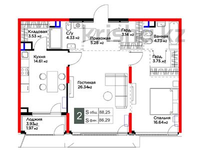 2 комнаты, 86.09 м², Свободная планировка, ЖК El Monte, Алматы, Медеуский р-н, ул. Оспанова, 1а/11 от 164 001 450 〒