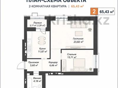 2-бөлмелі пәтер · 65.43 м² · 7/9 қабат, Шамши Калдаяков 14, бағасы: 43.9 млн ₸ в Астане, Сарайшык р-н