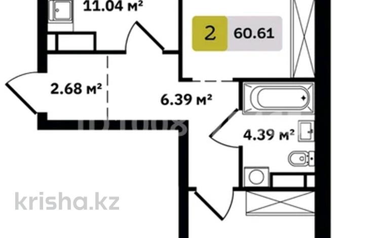2-бөлмелі пәтер · 60.61 м² · 7/9 қабат, мкр Кайрат, Туркестан 115 — Кульджинский тракт Рыскулова, бағасы: 36 млн ₸ в Алматы, Турксибский р-н — фото 2