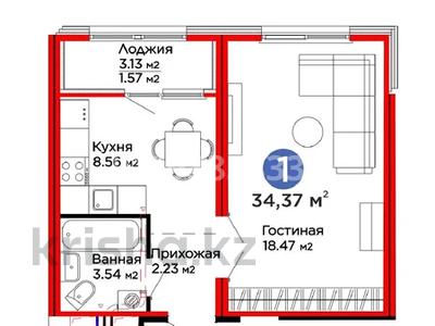 1-бөлмелі пәтер · 34.4 м² · 14/14 қабат, Вдоль ул. 37 41 — 37я, бағасы: 16.2 млн 〒 в Астане, Есильский р-н