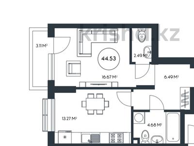 2-комнатная квартира · 44.55 м² · 3/3 этаж, Сейдимбек 102/2 за 38.7 млн ₸ в Алматы, Наурызбайский р-н