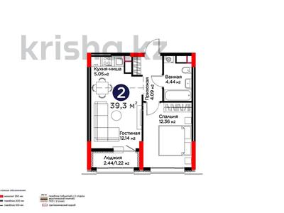 2-бөлмелі пәтер · 39.3 м² · 6/9 қабат, ​Аль-Фараби проспект 73а, бағасы: 28 млн ₸ в Астане, Есильский р-н