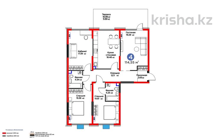 4-бөлмелі пәтер · 113 м² · 1/6 қабат, Кайрат микрорайон 716/16, бағасы: 59 млн ₸ в Алматы — фото 2