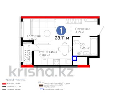 1-комнатная квартира · 28.11 м² · 4/17 этаж, Ұлы Дала 16Д за 18 млн ₸ в Астане, Нура р-н