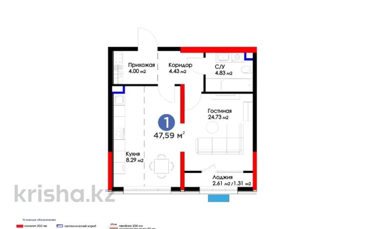 1-комнатная квартира · 48 м² · 2/12 этаж, Нурсултана Назарбаева за ~ 34 млн 〒 в Шымкенте, Каратауский р-н — фото 2