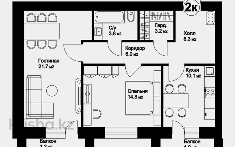 2-комнатная квартира · 67.8 м² · 8/12 этаж, Жубан Молдагалиев за ~ 22.7 млн 〒 в Астане, Нура р-н — фото 4