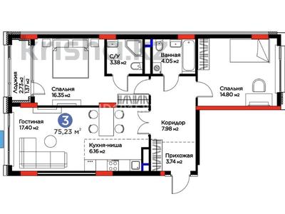 3-бөлмелі пәтер · 75 м² · 4/17 қабат, Жошы хан 10, бағасы: 60 млн ₸ в Астане, Есильский р-н