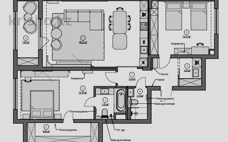 3-бөлмелі пәтер · 125 м² · 2/9 қабат, Аль-Фараби 69А, бағасы: 325 млн ₸ в Алматы, Бостандыкский р-н — фото 252