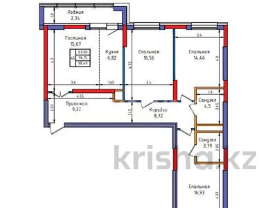 3-комнатная квартира · 98.49 м² · 2/9 этаж, Казыбек би 1/3 за ~ 37.4 млн ₸ в Усть-Каменогорске