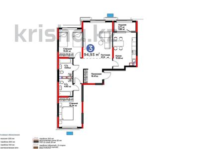 3-бөлмелі пәтер · 95 м² · 4 қабат, ул. Байдибек би — 15% скидка, бағасы: ~ 54.5 млн ₸ в Шымкенте, Абайский р-н